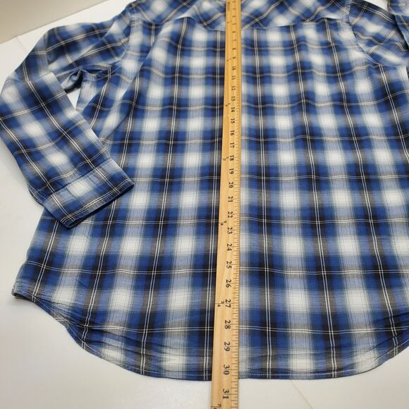 American Eagle Outfitters Gray Blue Plaid Pearl Snap Shirt Vintage Fit Men’s L - Picture 4 of 13